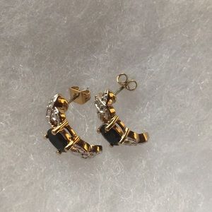 Black onyx gold crystal earrings